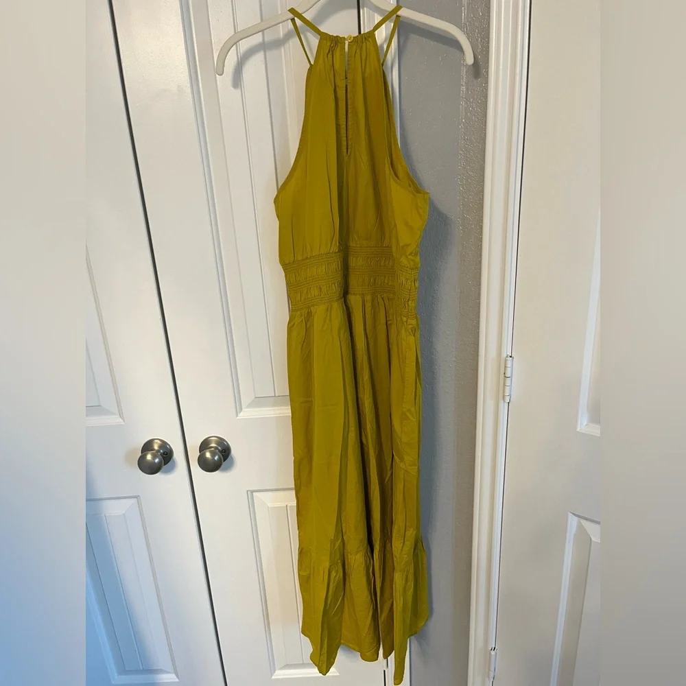 a new day Halter Midi Smocked Tiered Waist Dress in Mustard Yellow NWT L - Picture 9 of 9